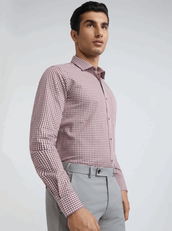 Men Pure Cotton Slim Fit Opaque Checked Formal Shirt - Image 3